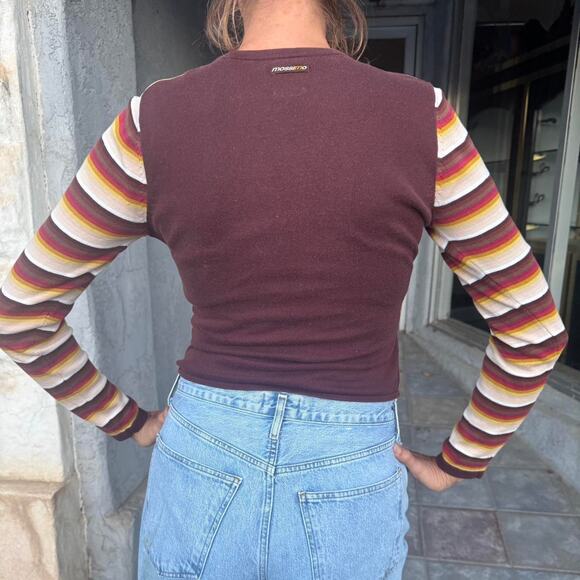 90s Mossimo M Striped V-Neck Long Sleeve Sweater - Picture 3 of 7